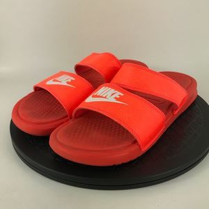 Nike Benassi Duo Double Strap Ultra Slide Sandals Orange 819717-600 Women Size 8
